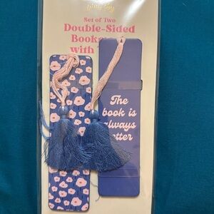 Double-Sided Floral & Quote Bookmarks with Tassels, Pink Sky